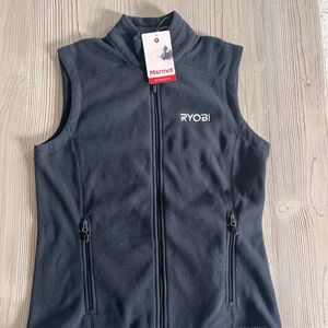 Marmot Black Fleece Vest Women’s size medium Ryobi brand embroidered NWT